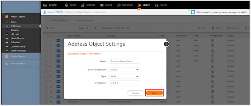 SonicWall's Address Object Table 1